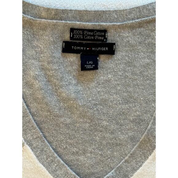 Tommy Hilfiger Sweater Gray White Argyle Diamond V-Neck Golf Preppy Womens XL - Picture 2 of 9